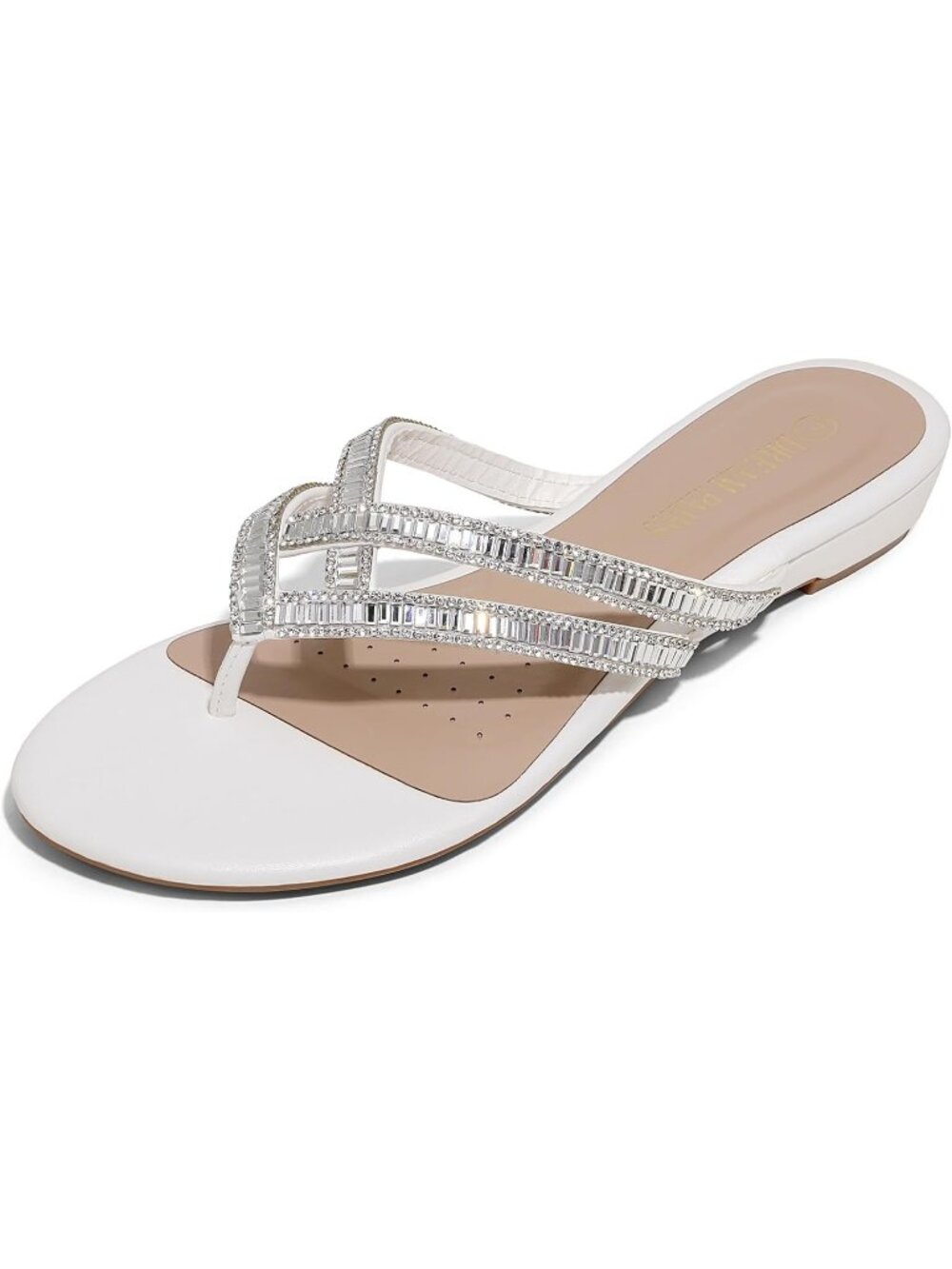 Women's White Rhinestones Design Slides Sandals Dress Daily Flat Sandals